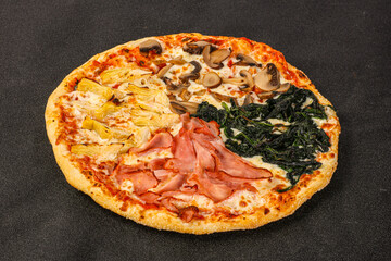 Pizza mix with sausages, mushrooms and pineapple