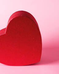 Heart Shaped Red Gift Box Valentine's day Background Empty Heart Shape Box on Pink Background Close Up