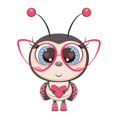 Cute cartoon ladybug, ladybird. Incect. Vector illustration.