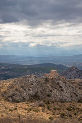 Old medieval castle ruins on a hill