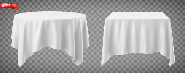 Vector realistic illustration of white tablecloths on a transparent background. - 481186025