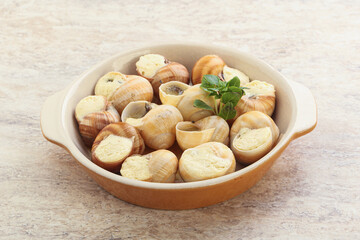 Delicous baked snail with butter - Escargot