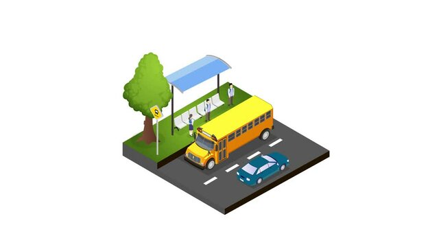 Group of high school students waiting school bus