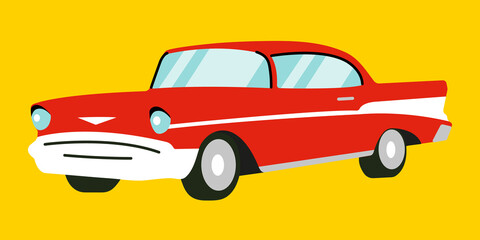Obraz na płótnie Canvas Retro red car on yellow background. Vector illustration
