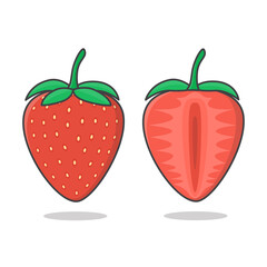 Strawberry And Slices Of Strawberry Vector Icon Illustration. Fresh Strawberry Flat Icon