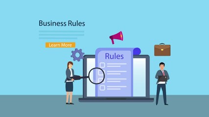 Two business people checking corporate rules lists