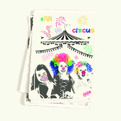 Obraz premium CIRCUS JOKER CHARACTERS AND TENNT VECTOR SKETCH