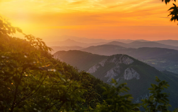 Sunset view from Serbian mountain Ovcar