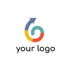 Curl Arrow logo with 4 colors design. Simple icon of growth and success metaphor. Flat vector illustration.