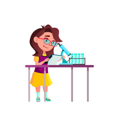 school kid girl scientist school lab. children study. people vector illustration