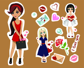 Valentine's Day set. Girl in love. Romantic set.