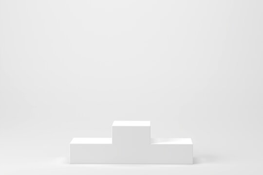 White podium winner 123 stage with blank white backdrop ,3d rendering