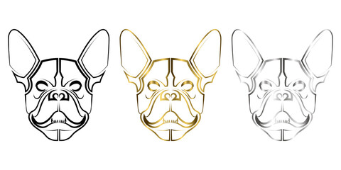 three color black gold and silver line art of french bulldog head Good use for symbol mascot icon avatar tattoo T Shirt design logo or any design you want