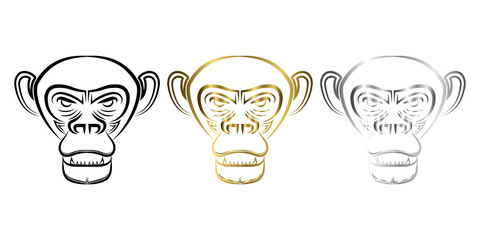 Three color black gold and silver line art of chimpanzee head Good use for symbol mascot icon avatar tattoo T Shirt design logo or any design