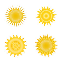 Shapes of sun set. Yellow sun with rays and halo.Summer Sun Vector Icon in Yellow