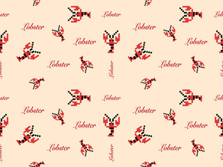 Lobster cartoon character seamless pattern on orange background.Pixel style
