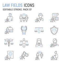 Fototapeta na wymiar Law Fields line icon set, Fields of Law collection, vector graphics, logo illustrations, law fields vector icons, justice signs, outline pictograms, editable stroke