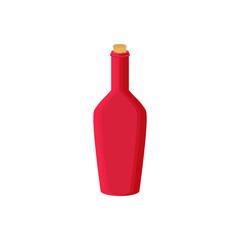 bottle with balm. Alcohol, wine, vodka in red glass bottle. Oil or virgin and medication liquid
