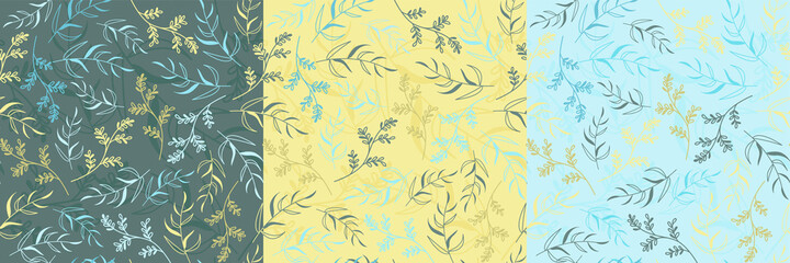 set of seamless spring botanical floral patterns in trendy trendy colors. Vector illustration