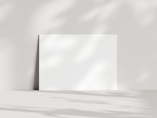 Horizontal card mockup in boho, invitation mockup, greeting card on beige background, 3d render
