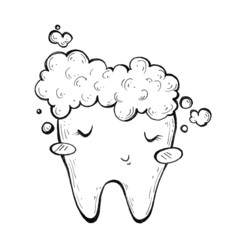 clean healthy tooth. doodle illustration of cartoon teeth. cute teeth character. stickers. hand drawing for printing. dentistry icons set