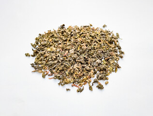 Green tea isolated on white background. Chinese traditional tea