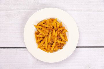 penne pasta with bolognese sauce