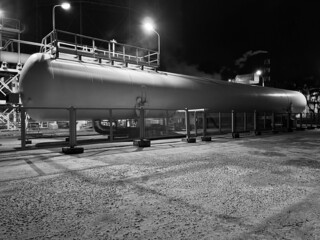 Tank for storage and delivery of liquid nitrogen for the needs of consumers. Black and white photo