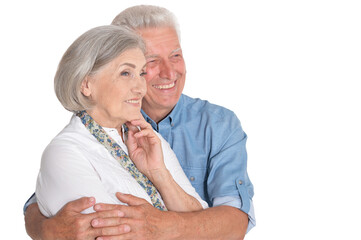 Portrait of happy senior couple on white background