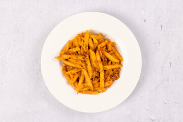 penne pasta with bolognese sauce