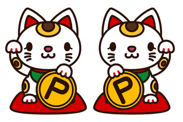 招き猫のイラスト（ポイントのコイン）