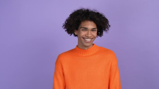 Youngster guy beaming smiling look isolated bright color background