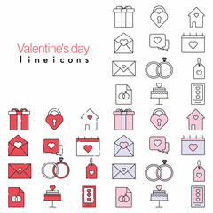 Valentines day line icon set, outline romantic sign for valentine card design, simple love symbol