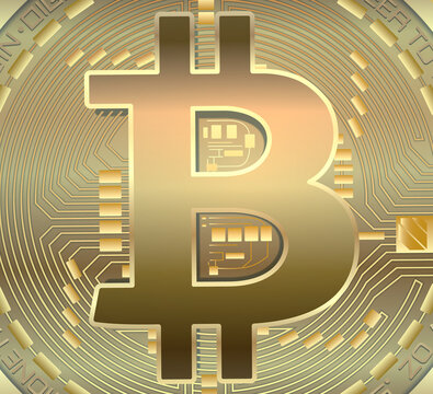 Bitcoin gold coin, banner card vector