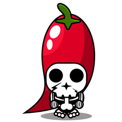 vector cartoon character mascot costume human skull vegetable cute red chili