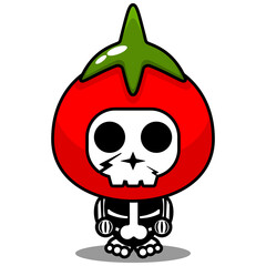 vector cartoon character cute tomato vegetable skull mascot costume character