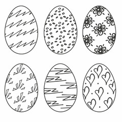 Easter eggs hand drawn doodle set. Elements for holiday isolated on white background. Vector illustration