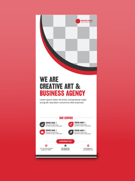 Red creative roll up banner template with vector