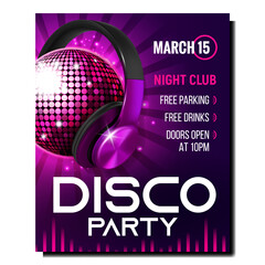Disco music party poster background Dance night. Techno house disco music brochure. realistic vector illustration