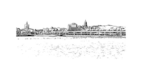 Building view with landmark of Malaga is the 
municipality in Spain. Hand drawn sketch illustration in vector.