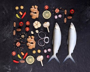 Fototapeta na wymiar Milk Fish Bandeng with Various SPice, Food Knolling Ingredient