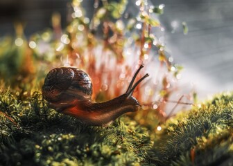 macro photography of a snail in the grass