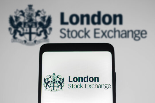 January 4, 2022, Brazil. In this photo illustration, the London Stock Exchange (LSE) logo seen displayed on a smartphone screen and in the background.