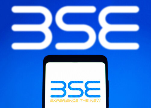 January 4, 2022, Brazil. In this photo illustration, the Bombay Stock Exchange (BSE) logo seen displayed on a smartphone screen and in the background.