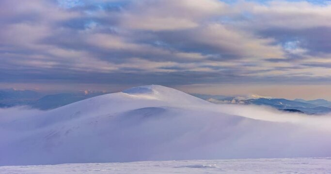 Beautiful winter in the Carpathian Mountains, Pylypets, Ukraine. Timelapse.