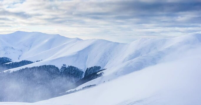 Beautiful winter in the Carpathian Mountains, Pylypets, Ukraine. Timelapse.