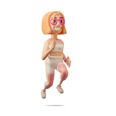 Young girl focused on running. 3d illustration