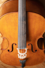 Cello on wood background.