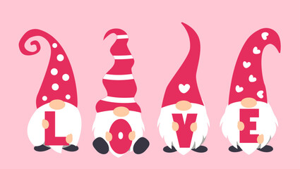Cute valentine's day gnomes with word “love”. Greeting card