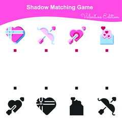 Matching shadow game for Preschool Children. Educational printable worksheet. Vector illustration in cartoon style. Matching the images with the shadow for motoric movements.